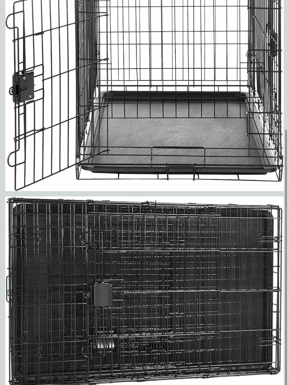 Foldable Black Wire Dog Crate with Removable Tray